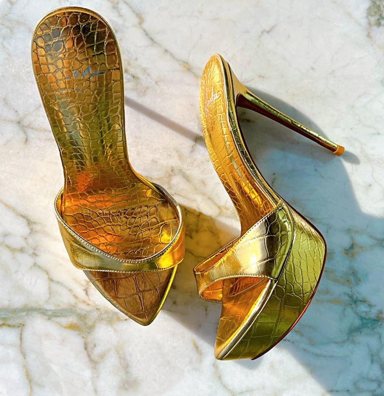 Kandee Pure Gold Croc Platform Mules