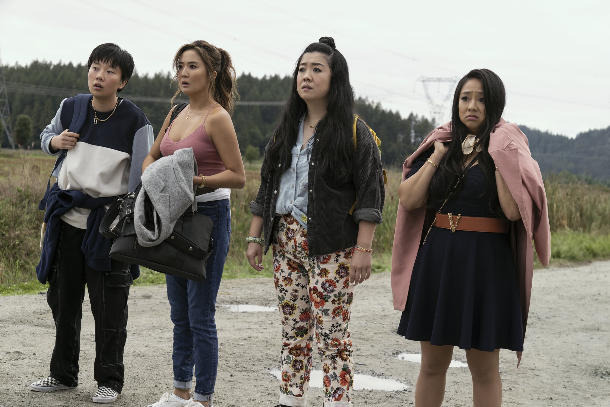 Sabrina Wu as Deadeye, Ashley Park as Audrey, Sherry Cola as Lolo, and Stephanie Hsu as Kat in Joy Ride. Photo Credit: Ed Araquel