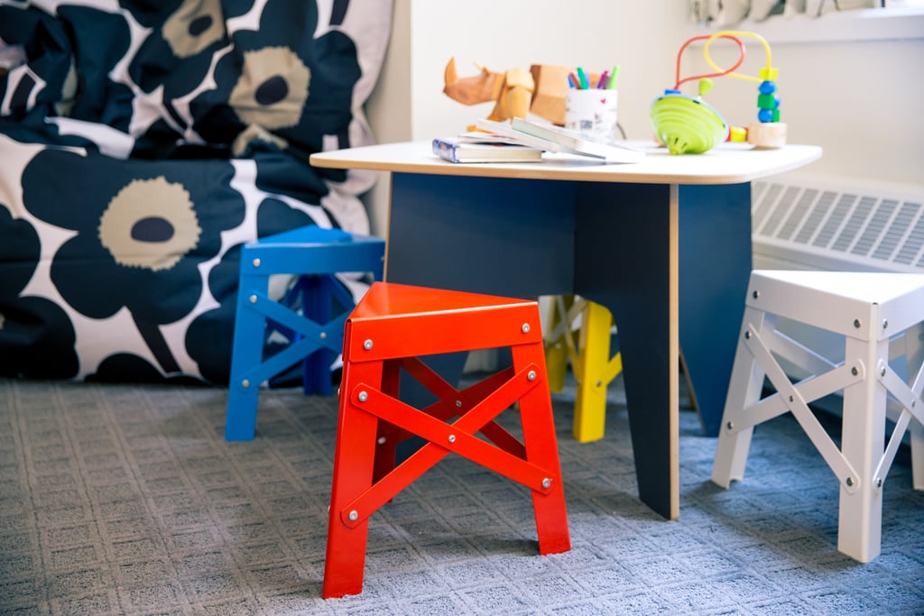 A set of RS Barcelona's Kid's Eiffel Stools ($165 each) gives the kids size-appropriate places to sit.