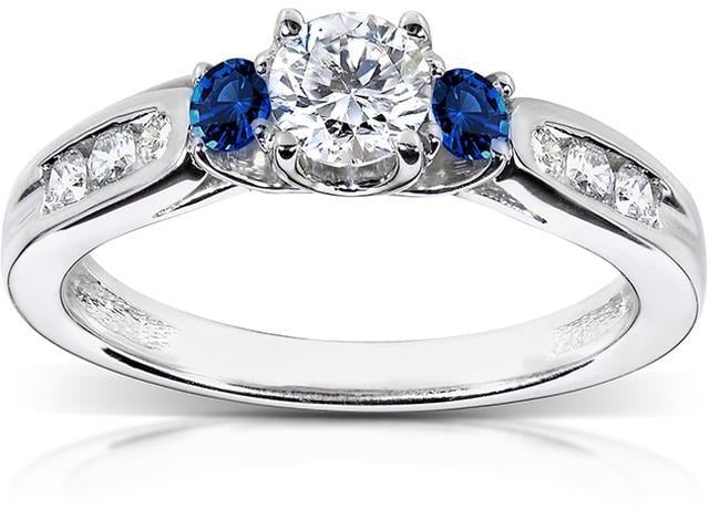 Kobelli Jewelry Round Diamond 14K Gold Engagement Ring With Sapphire Accents