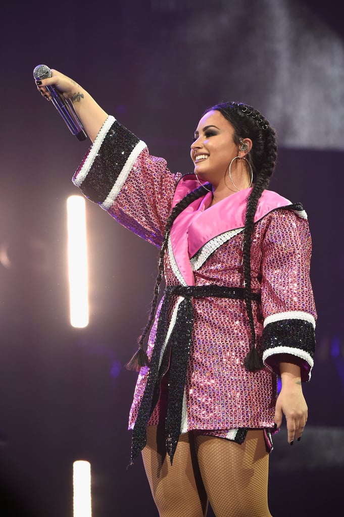 Lovato showed off her fighting spirit in a bedazzled boxing robe — with her full name emblazoned across the back in rhinestones — at The Forum in Inglewood, CA, in 2018.