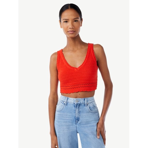 Scoop Crochet Sleeveless Crop Top