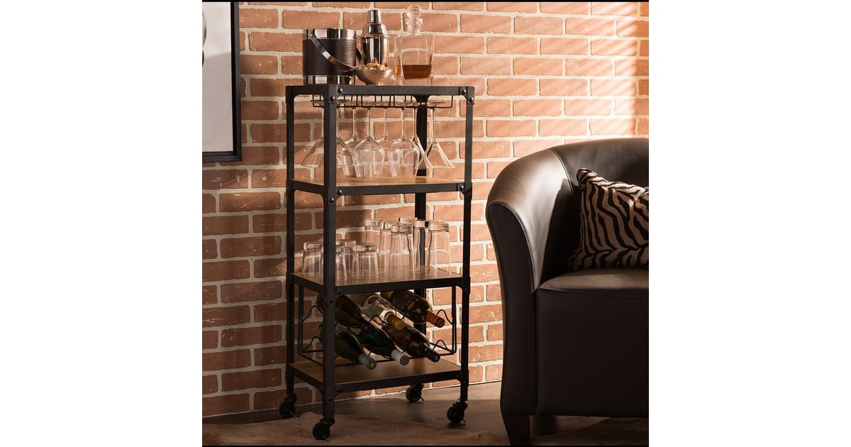 Baxton Studio Swanson Medium Brown Wine Cart Chic Bar Carts Under