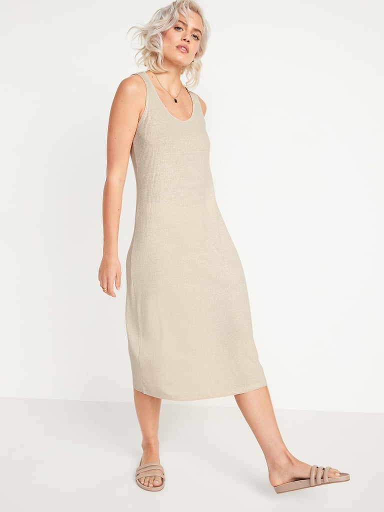 Old Navy Sleeveless Rib-Knit Linen-Blend Midi Shift Dress