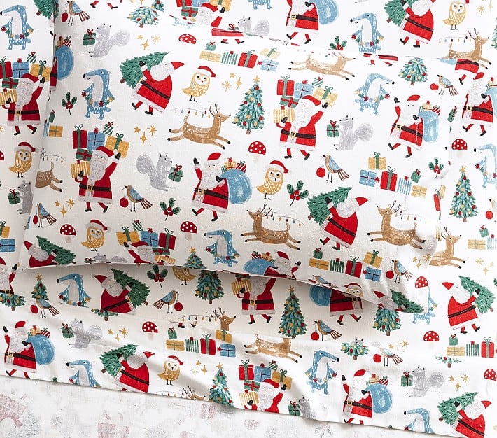 Organic Flannel Woodland Santa Sheet Set | The Cutest and Coziest Christmas Flannel Sheets 