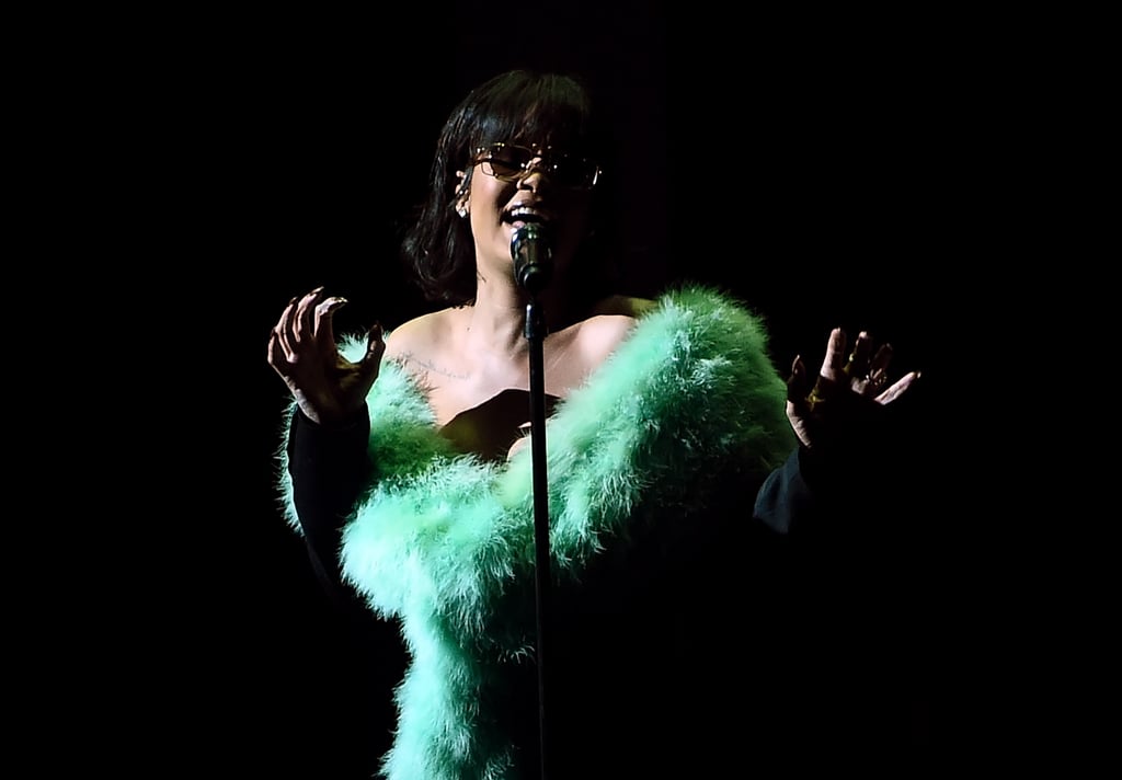 Rihanna Green Fur Scarf at Billboard Music Awards 2016
