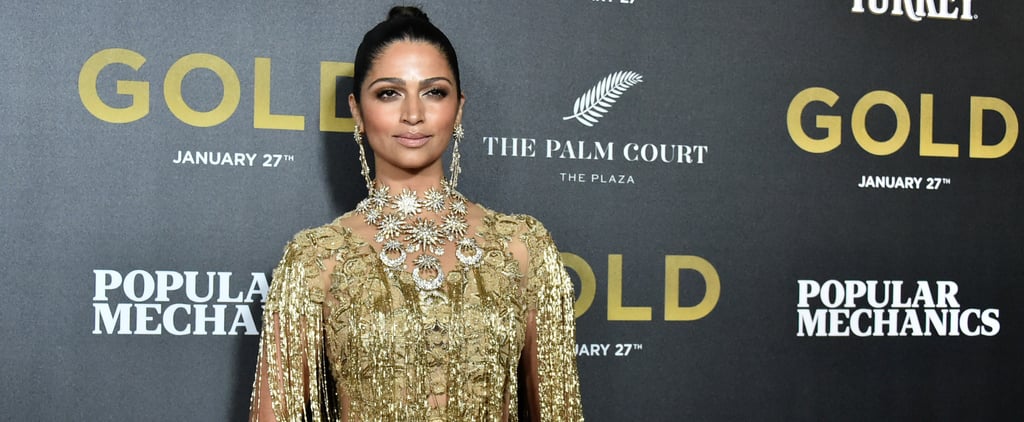 Camila Alves's Marchesa Gold Gown at NYC Gold Premiere