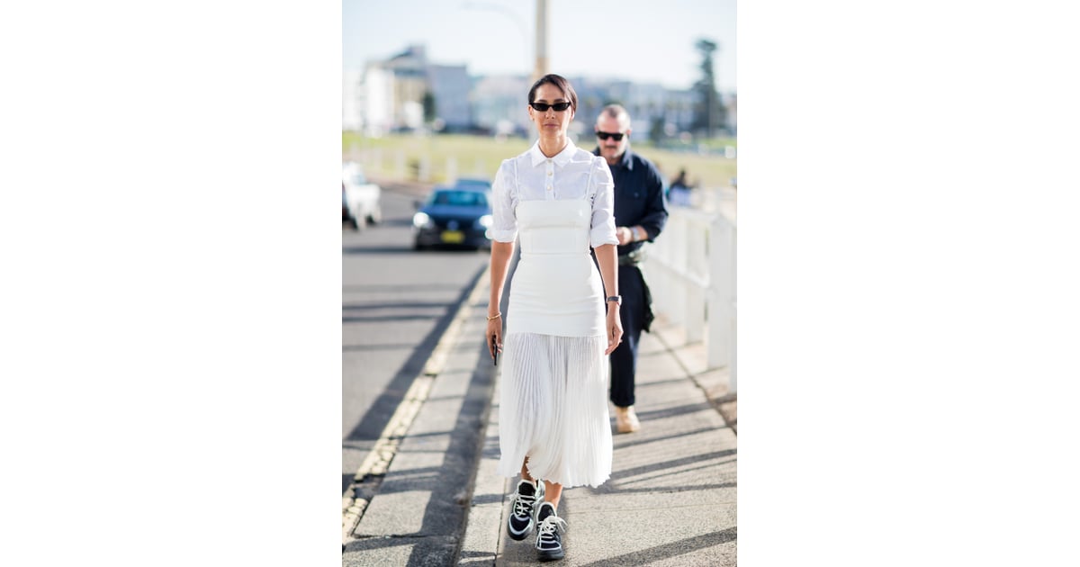 With a Long White Dress | How to Wear High Top Sneakers | POPSUGAR ...