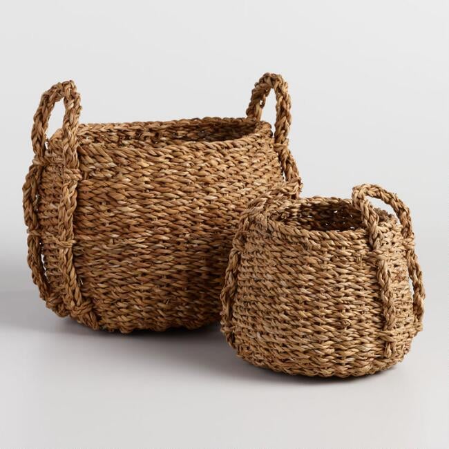 Natural Seagrass Round Jade Tote Baskets