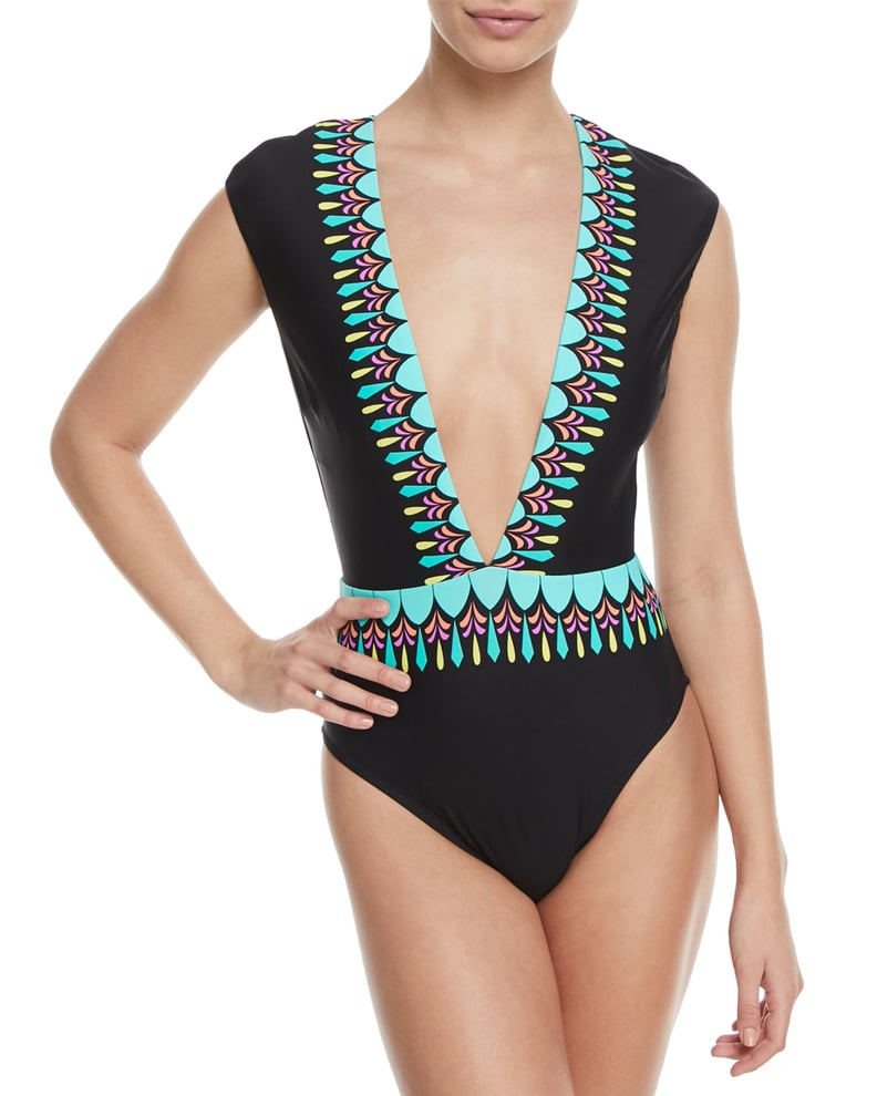 Trina Turk Plunging One-Piece Swimsuit w/ Contrast Trim