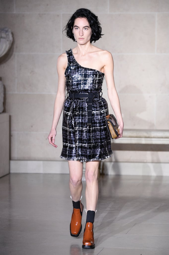 Since Michelle routinely chooses minidresses from Louis Vuitton, we could easily see her in this one-shouldered sequin number from the Fall 2017 lineup.