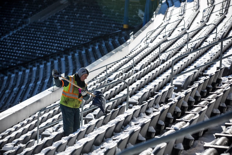 And this year, workers are literally shoveling snow off the seats of the New Jersey stadium.