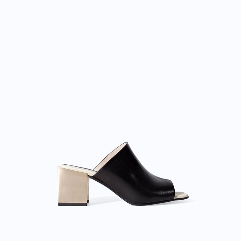 Zara Leather Wide Heel Mule