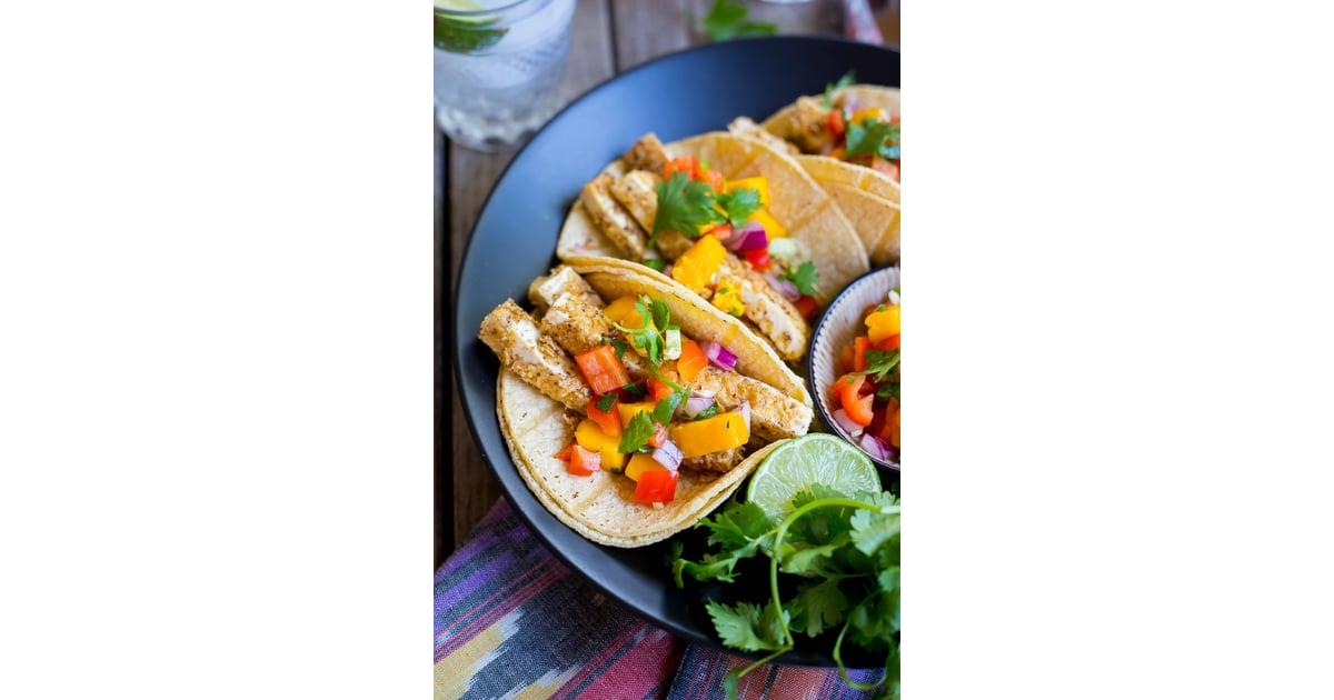 Tortilla Chip Crusted Tofu Tacos With Mango Salsa Tacos With Ground
