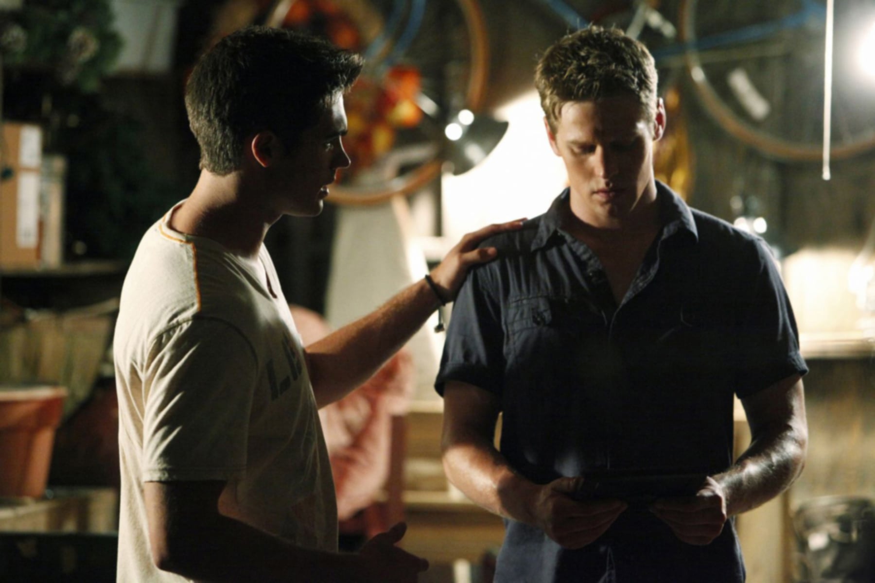 THE VAMPIRE DIARIES, (from left): Steven R. McQueen, Zach Roerig, 'The Hybrid', (Season 3, ep. 302, aired Sept. 22, 2011), 2009-. photo: Quantrell D. Colbert /  CW / Courtesy: Everett Collection