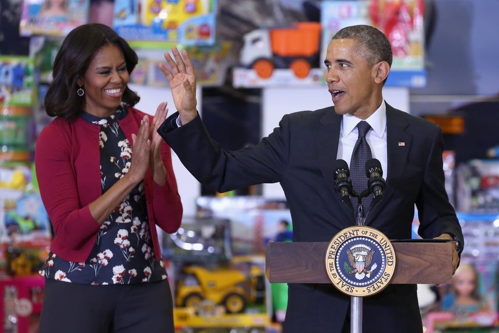 Obamas at the Marine Corps Toys For Tots Event 2014