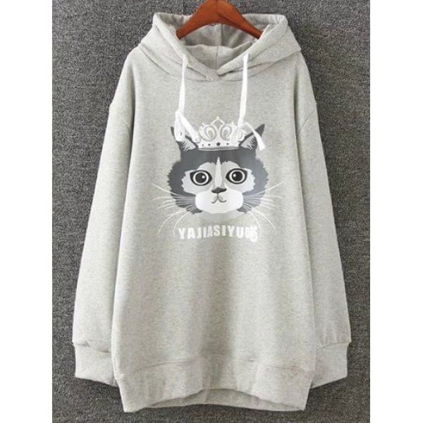 Rosewholesale Cartoon Cat Print Fleece Hoodie