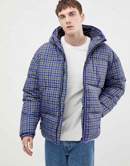 ASOS DESIGN puffer jacket in blue check