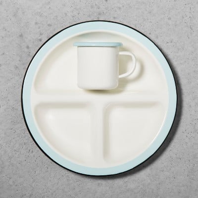 Enamel Kids Divided Plate and Cup Set