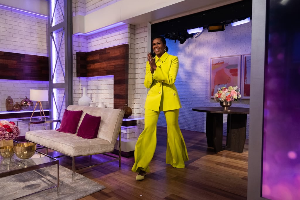 She stopped by "The Today Show" in a highlighter-yellow pantsuit with flared bottoms from Proenza Schouler.