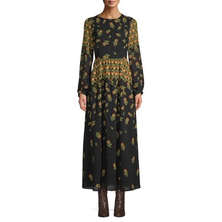 Scoop Placed Print Blouson Sleeve Maxi Dress