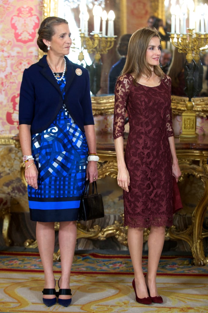 Princess Letizia of Spain stood alongside Princess Elena for Spain's National Day Royal Reception in October 2013.