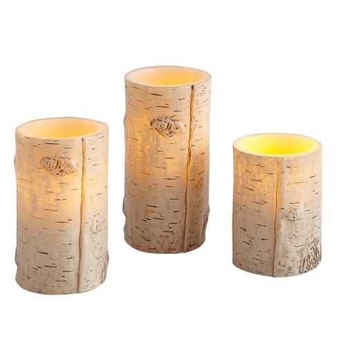 LED Birchwood Pillar Candle Set