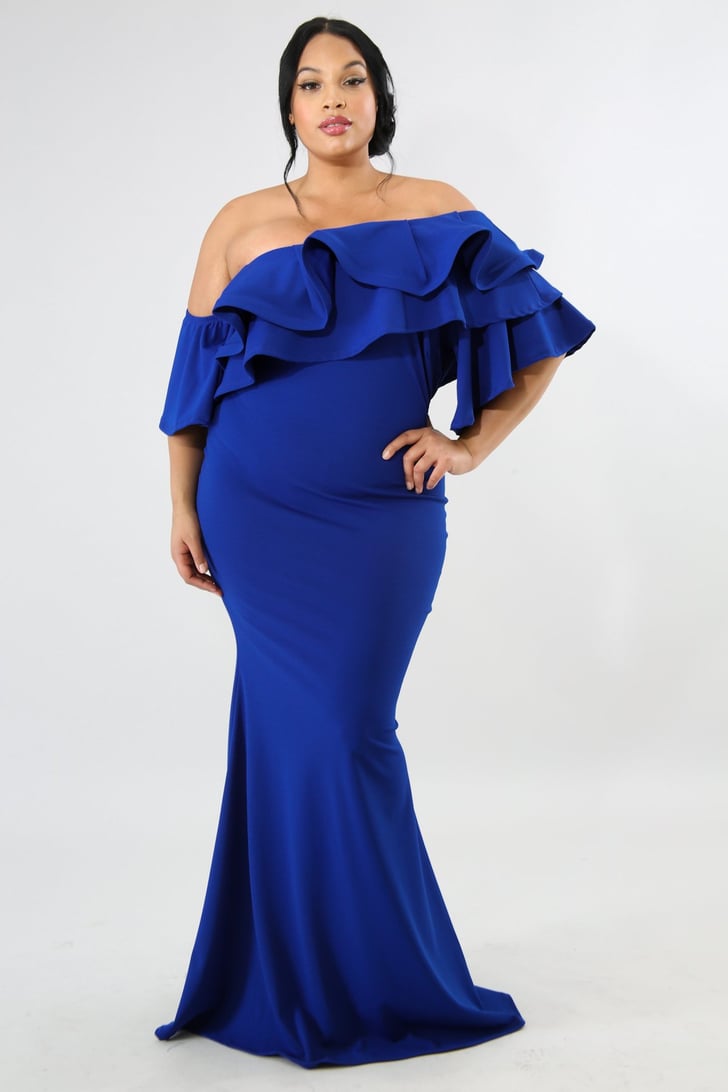 Giti Ruffle Off Shoulder Sleeve Maxi Dress | Rihanna Blue Bridesmaid ...