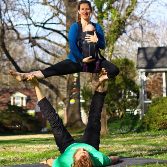 Pregnant Mom and Newborn in Acrobatic Yoga Poses