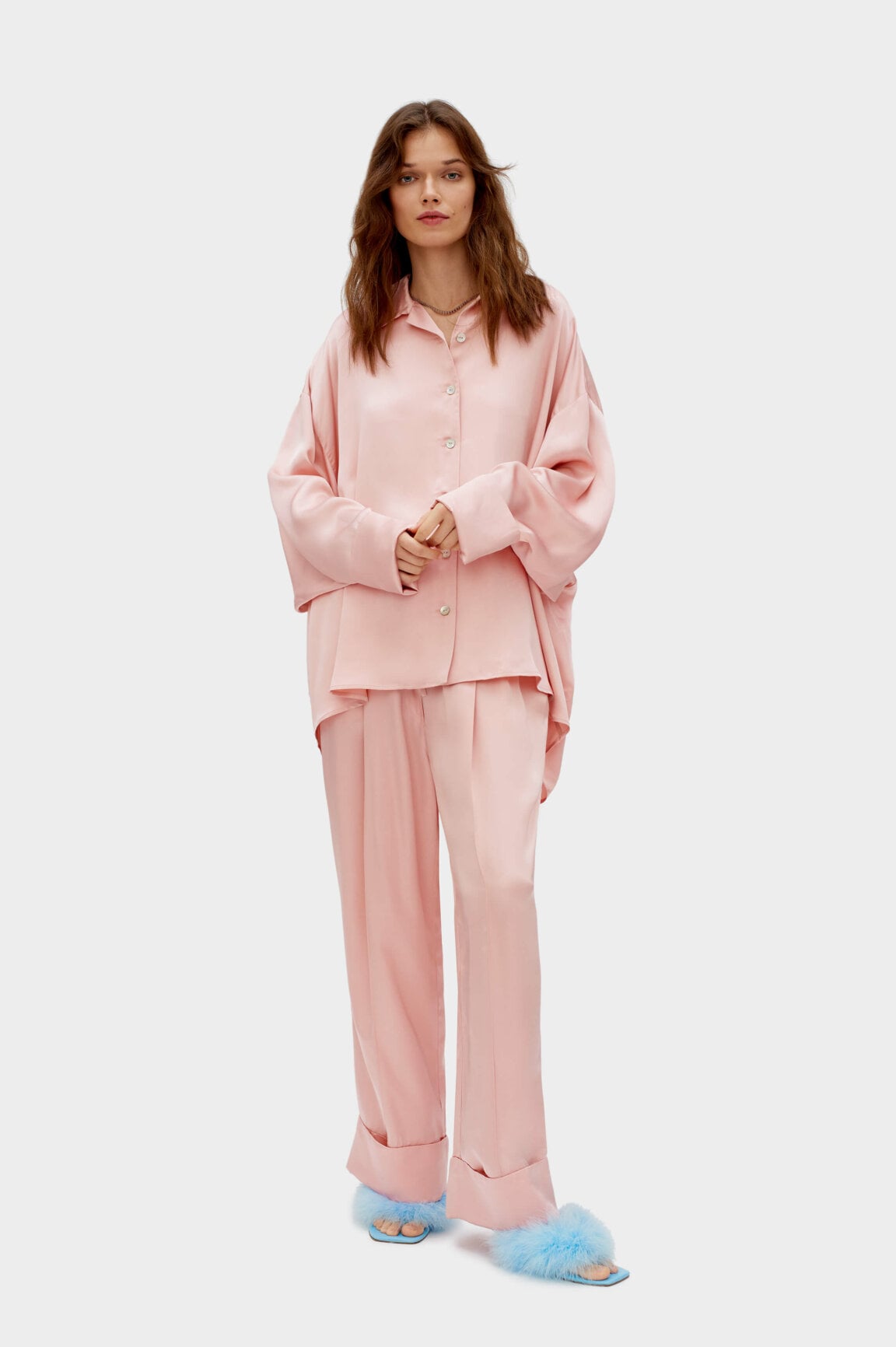 Selena Gomez and Nicola Peltz Wear Pink Silk Ruffle Trim PJs