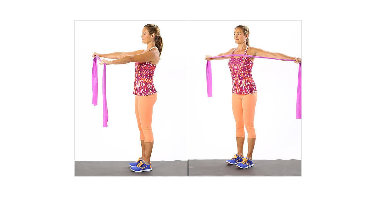 Standing Reverse Fly With Exercise Band | 15 Chest Exercises Every Woman Should Know How to Do | POPSUGAR Fitness Photo 14