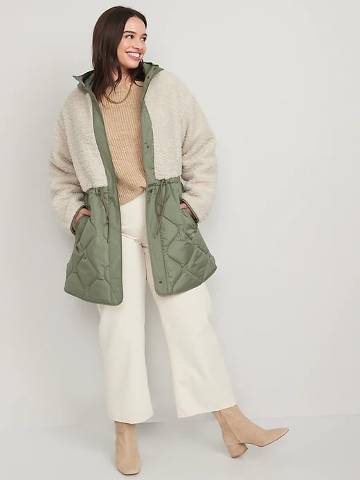 Old Navy Hooded Sherpa Quilted Hybrid Coat