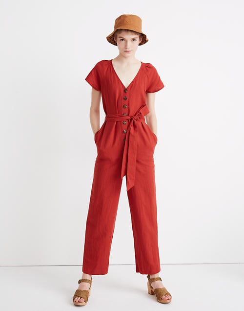 Madewell Linen-Cotton Pleat-Sleeve Jumpsuit