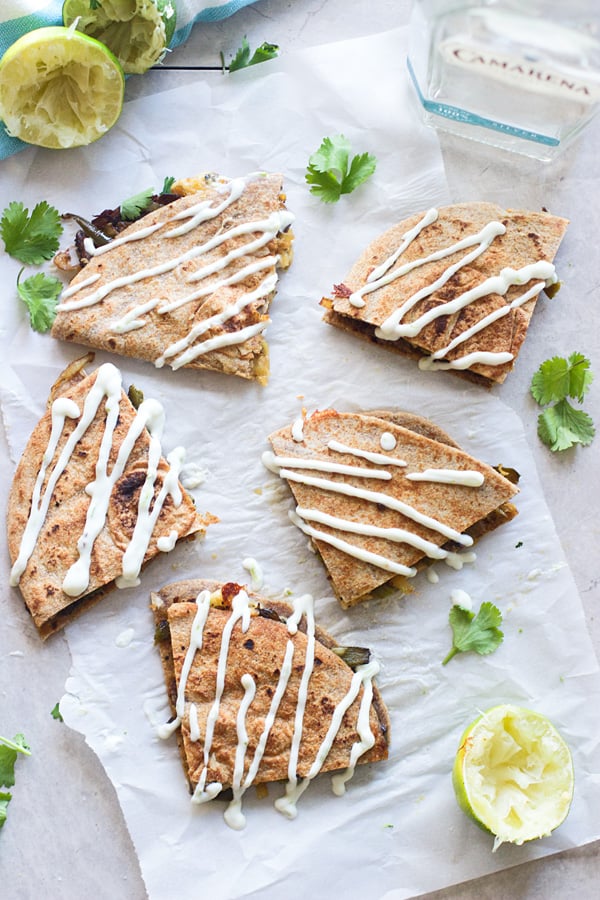 Tequila Lime Steak and Poblano Quesadillas With Citrus Sour Cream
