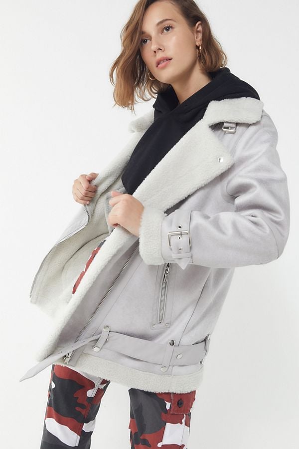 UO Oversized Faux Leather Aviator Jacket