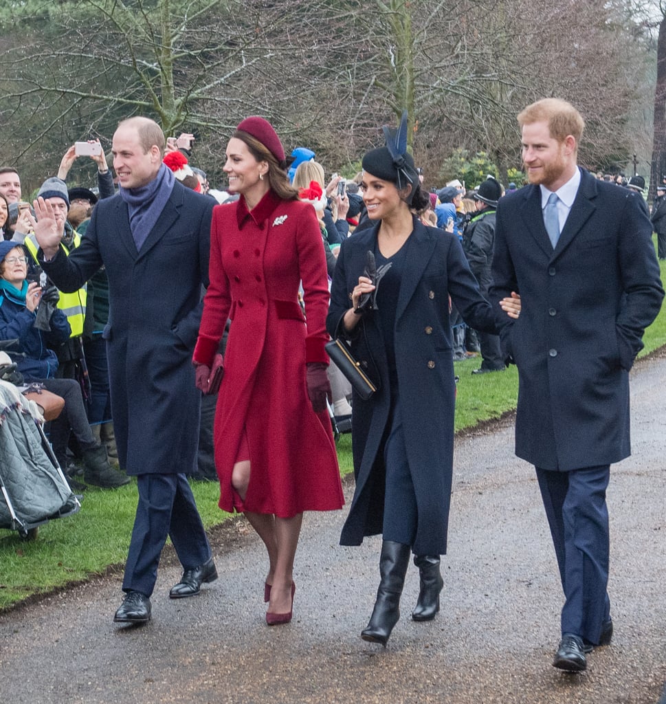 The foursome arrived side by side for Christmas Day church services on the Sandringham estate in 2018.