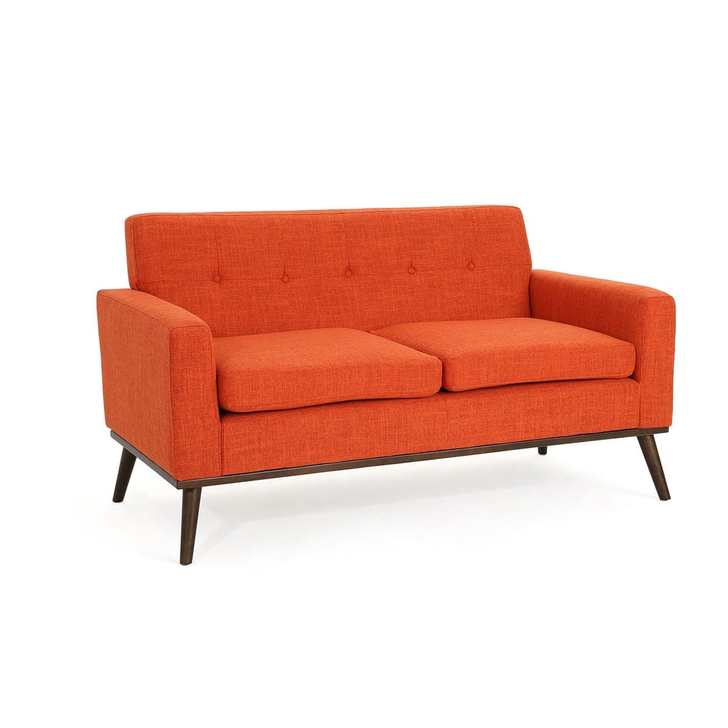 Midcentury Modern Orange Fabric Loveseat