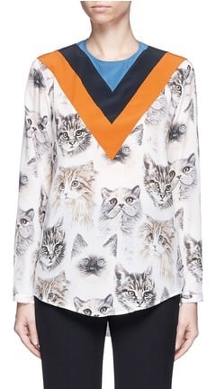 Stella McCartney 'Alida' stripe cat print silk top ($720)