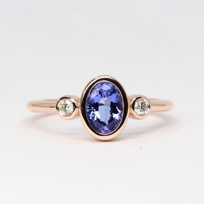 Coloured Stones: Real Diamond and Natural Tanzanite Engagement Ring