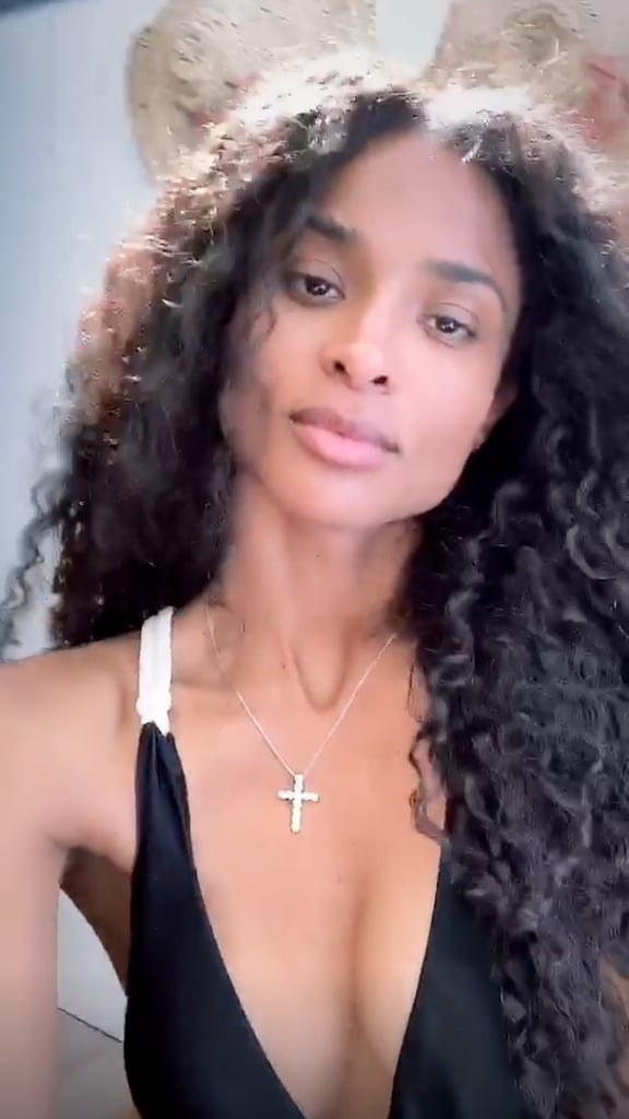Ciara's Black One-Piece Swimsuit With Rope Belt March 2019