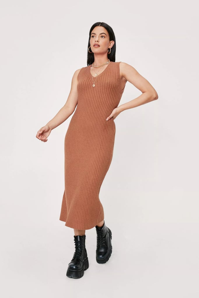 A Classic Style: Nasty Gal Ribbed Knitted V Neck Tank Sweater Vest Dress