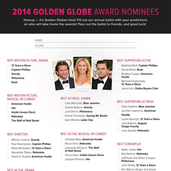 Printable Golden Globes Ballot 2014