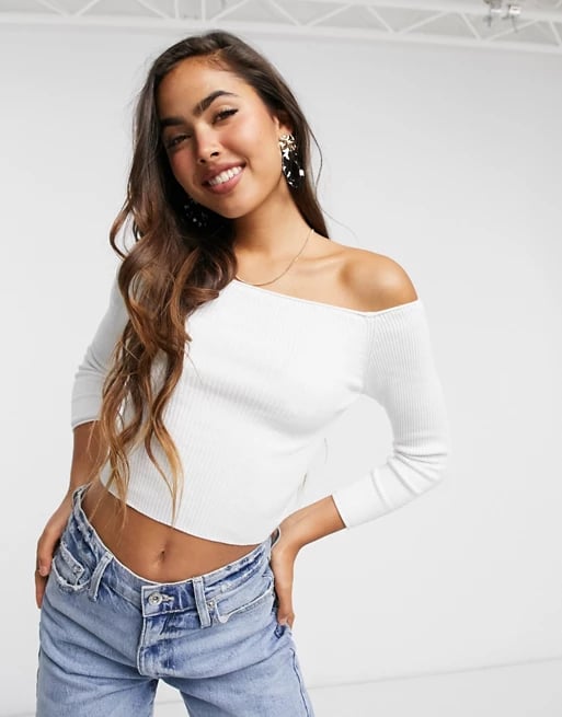 Stradivarius Off Shoulder Knit Cropped Top