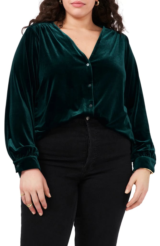 Something Velvet: 1.State V-Neck Velvet Button Front Top
