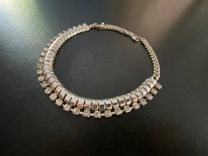 Vintage Rhinestone Necklace Polished Silver Tone Link Round