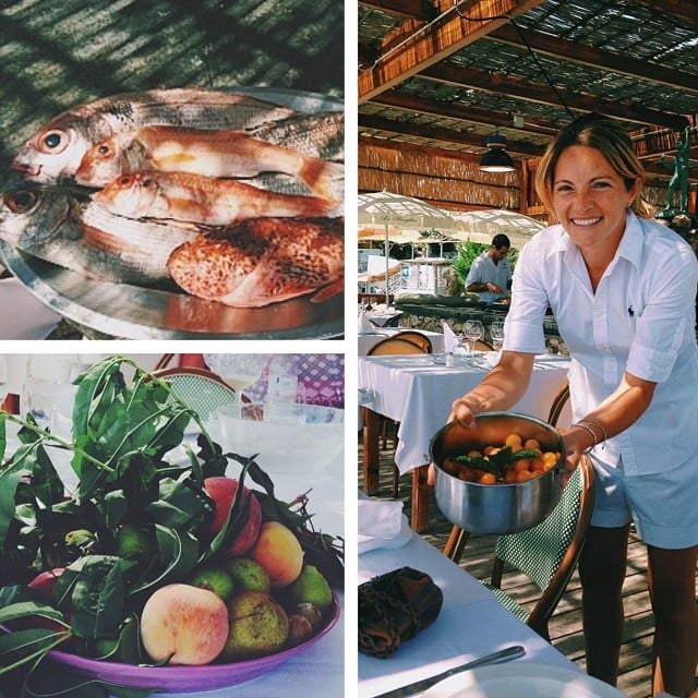 Reese revealed details about local cuisine with this pretty collage: "Oh boy. The restaurant Lo Scoglio, where you sit staring out at sea, the fish is caught fresh off the dock, and those tomatoes are straight from the garden. #Heaven."
Source: Instagram user reesewitherspoon
