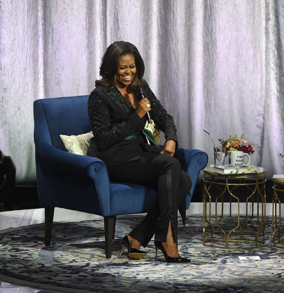 Michelle Obama Black Suit by Dundas on Becoming Tour