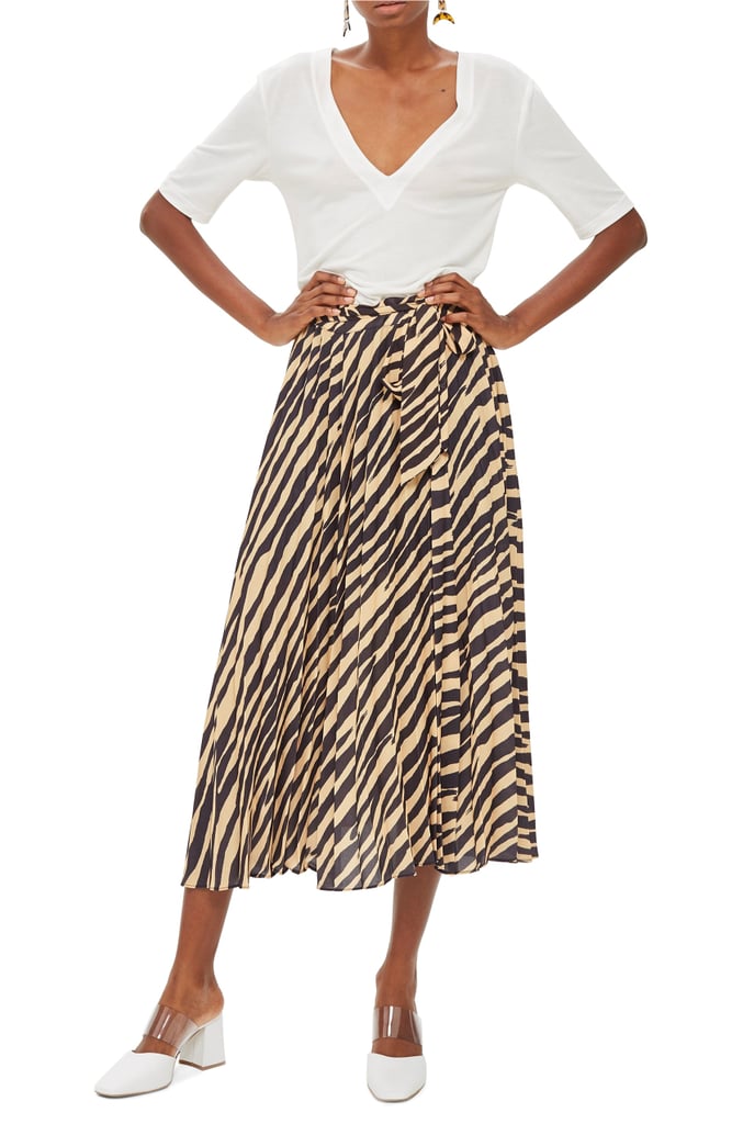 Topshop Zebra Print Pleated Midi Wrap Skirt