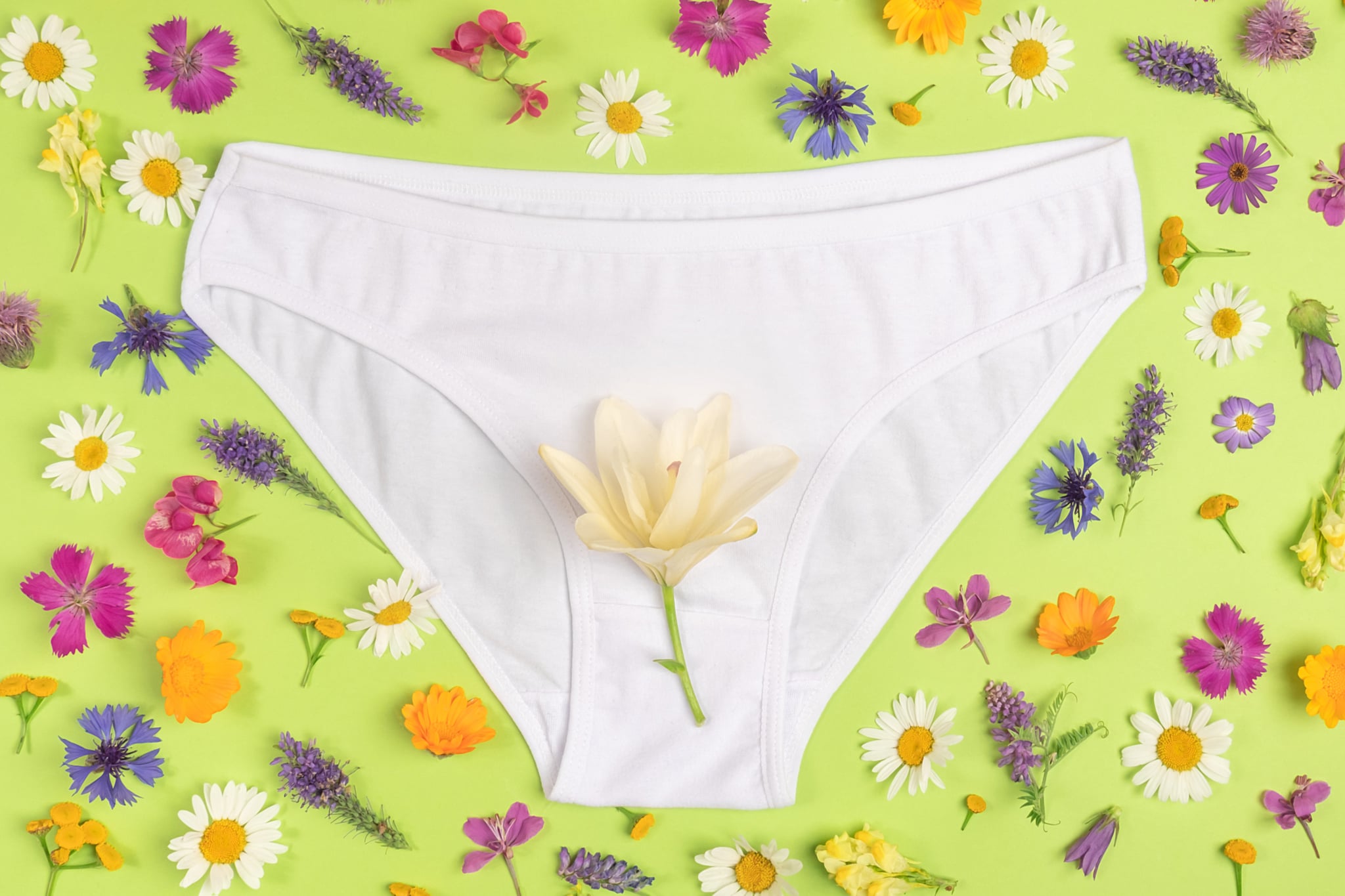 underwear with flowers to represent vaginal allergies 