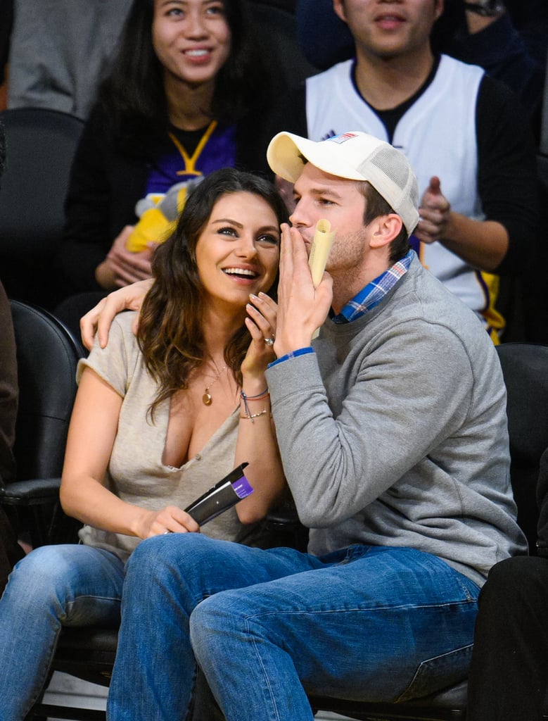 Mila Kunis and Ashton Kutcher at Lakers Game Dec. 2014